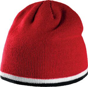 K-up KP515 - BEANIE HAT WITH BI-COLOUR BOTTOM BAND Red / White / Black
