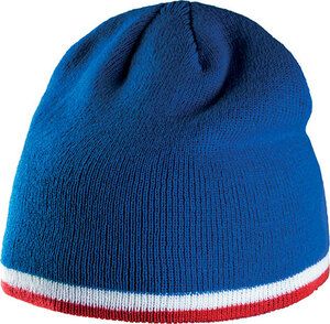 K-up KP515 - BEANIE HAT WITH BI-COLOUR BOTTOM BAND Royal Blue / White / Red