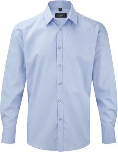 Russell Collection RU962M - Mens' Long Sleeve Herringbone Shirt Light Blue