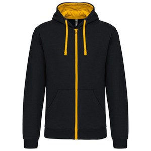 Kariban K466 - Contrast hooded full zip sweatshirt Black / Yellow