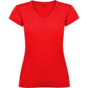 Roly CA6646 - VICTORIA V-neck short-sleeve t-shirt for women with 1x1 ribbed finishes Red