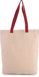 Kimood KI0278 - Gusset shopping bag with contrasting handles Natural / Cherry Red