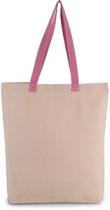 Kimood KI0278 - Gusset shopping bag with contrasting handles Natural / Dark Pink
