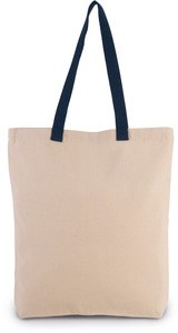 Kimood KI0278 - Gusset shopping bag with contrasting handles Natural/ Navy