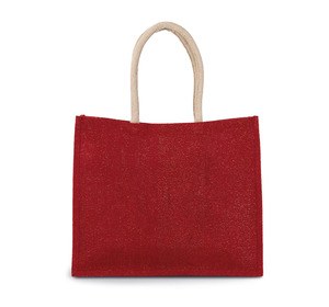 Kimood KI0219 - JUTE BEACH BAG Cherry Red / Gold