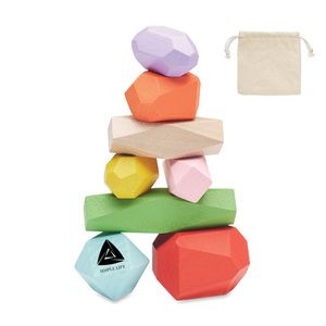 GiftRetail MO6710 - DOLMEN 8 stacking wood rocks in pouch Beige