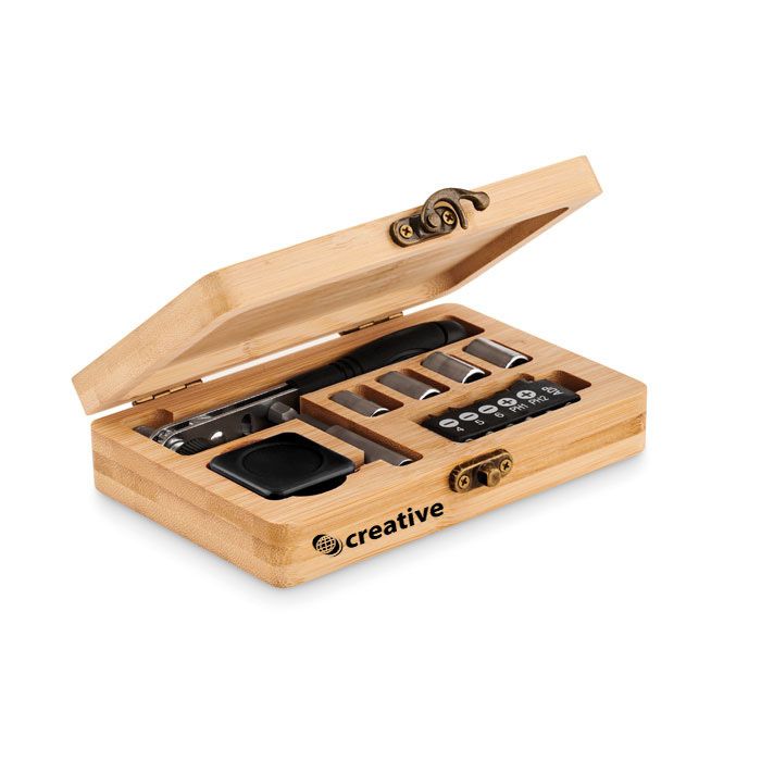 GiftRetail MO6757 - FUROBAM 13 piece tool set, bamboo case