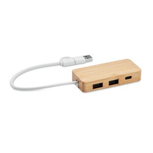 GiftRetail MO2143 - HUBBAM Bamboo USB 3 ports hub Wood