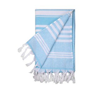 EgotierPro 52036 - 100% Cotton Pareo Towel with Fringes CAYMAN Blue