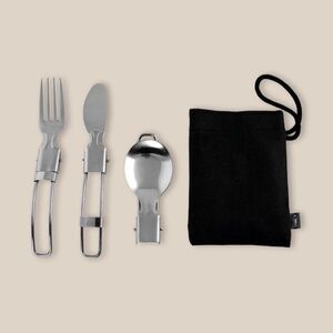 EgotierPro 52056 - Stainless Steel Cutlery Set with RPET Bag CLIMB