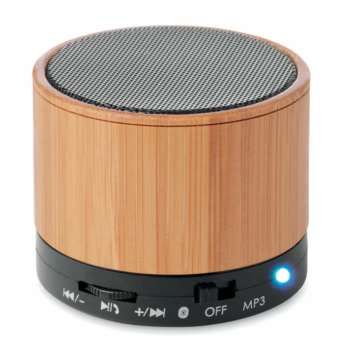 ROUND BAMBOO Wireless speaker in bamboo - GiftRetail MO9608 black